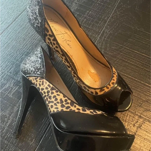 Womans heels black with leopard print / glitter - Picture 1 of 2